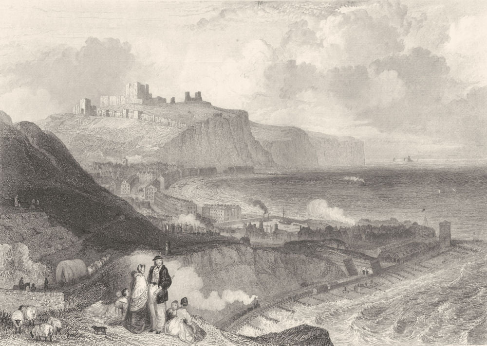 KENT. Dover from Shakespear's Cliff. Harvey. Train.  1850 old antique print